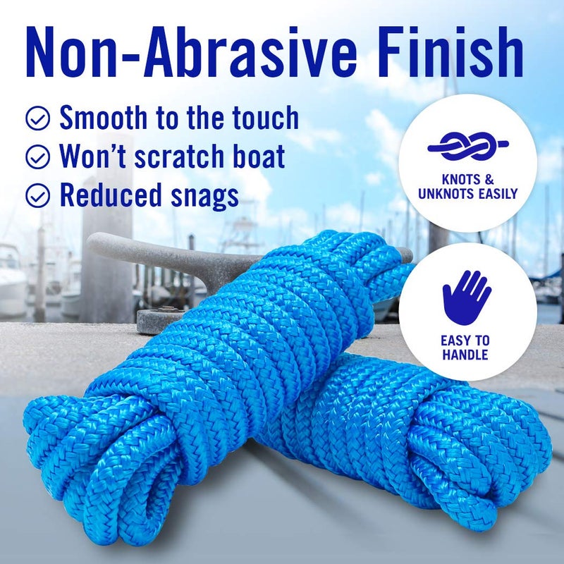 Better Boat Dock Lines Boat Ropes for Docking, 3/8" Double Braided Mooring Marine Rope, 15ft Nylon Rope with Loop, Blue, 2 Pack - Image 5